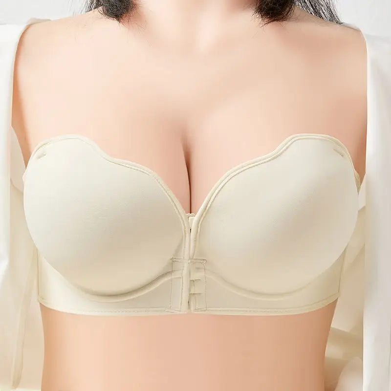 Strapless Push Up Bra 12cm Padding & Front Closure | No-Slip Grip, Hand-like Support Cups, Ultimate Lift & Shape