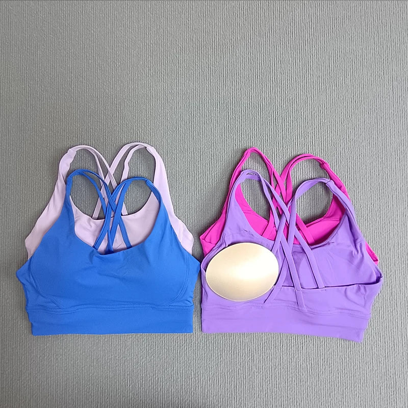 Yoga sports bra Solid color women's Bras Soft cross back sports bra fitness exercise tight fitting training  jogging sports bras