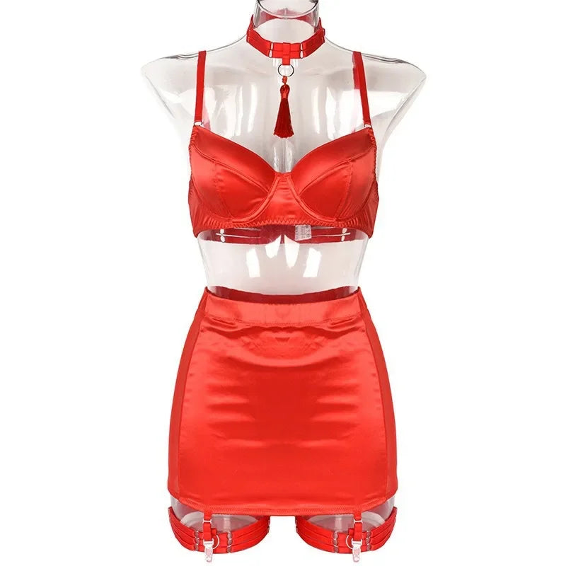 Fine satin lingerie sexy lingerie lace 5 piece set of sissy seamless lingerie fancy bra and panty outfits sexy suit