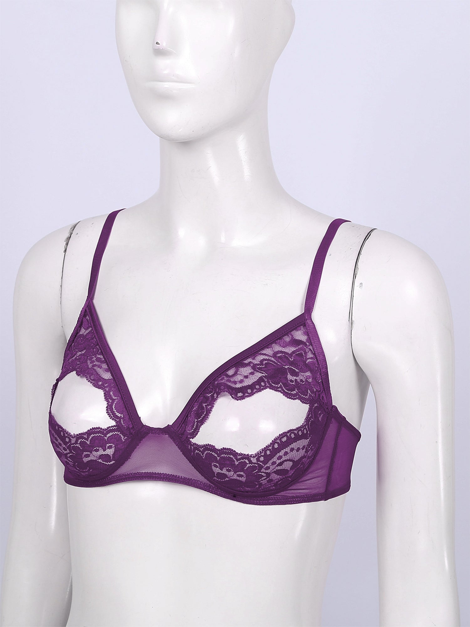 Women Nipple Exposed Bra Sexy Open Cup Lace Lingerie Exotic Brassiere Nightclub See-through Bralette Wire-free Unlined Bra Top