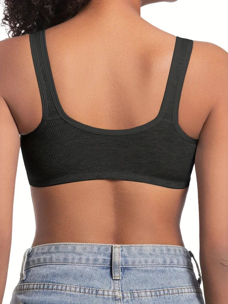 Women'S Bra Wire-Free Front Closure Solid Color Full Coverage Fixed Cups Women Seamless Large Size Comfort Underwear