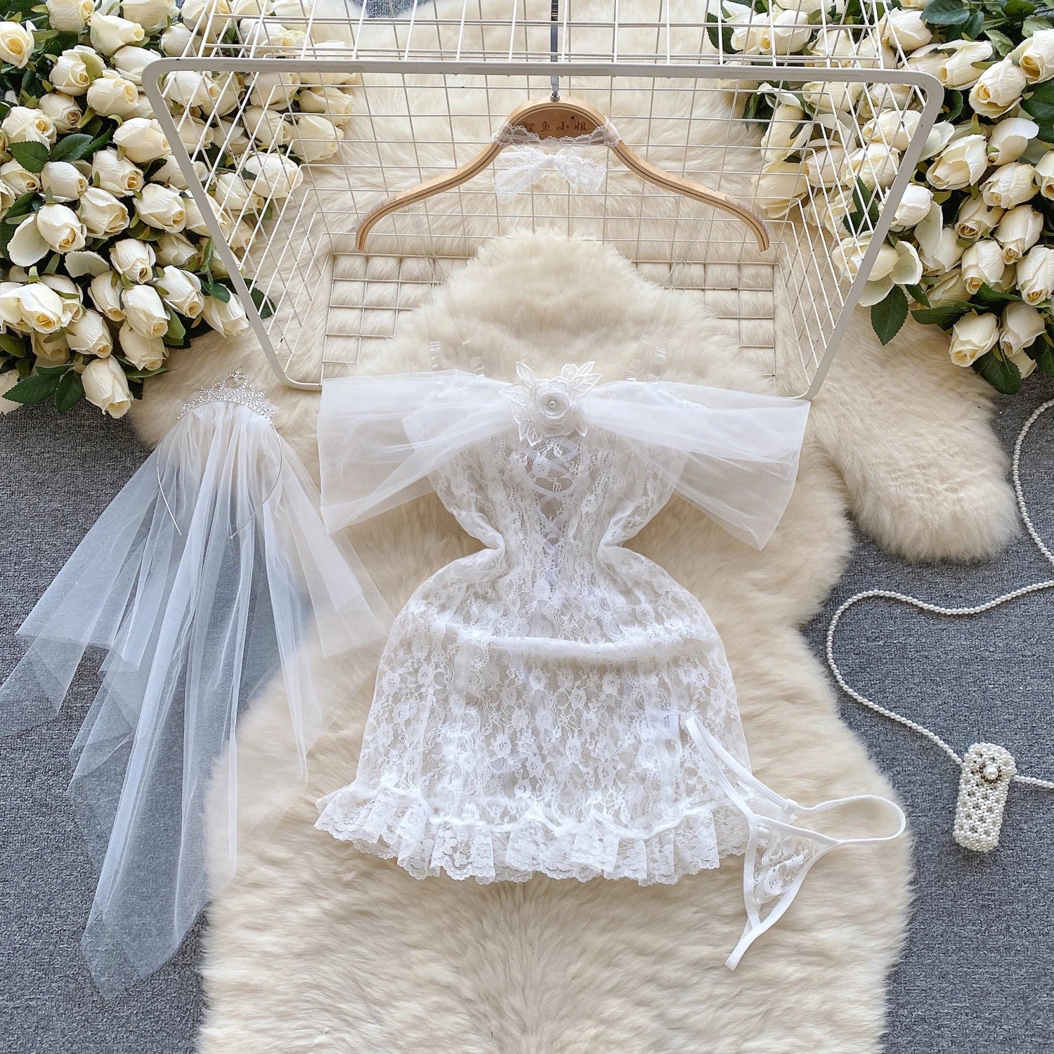 Backless Hotsweet Bow Lingerie For Women See Through Mesh Sexy Bunny Costume Lingerie Bodysuit 4 Piece Jumpsuit Spot Lace Cospla