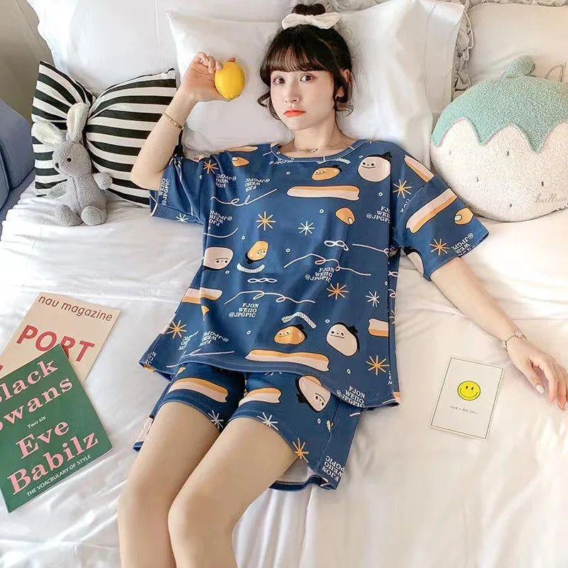 Women Pajama Sets Cute Cartoon Pattern Printing Daily Comfortable Fashion Sleepwear Two Piece Set Camisole Shorts