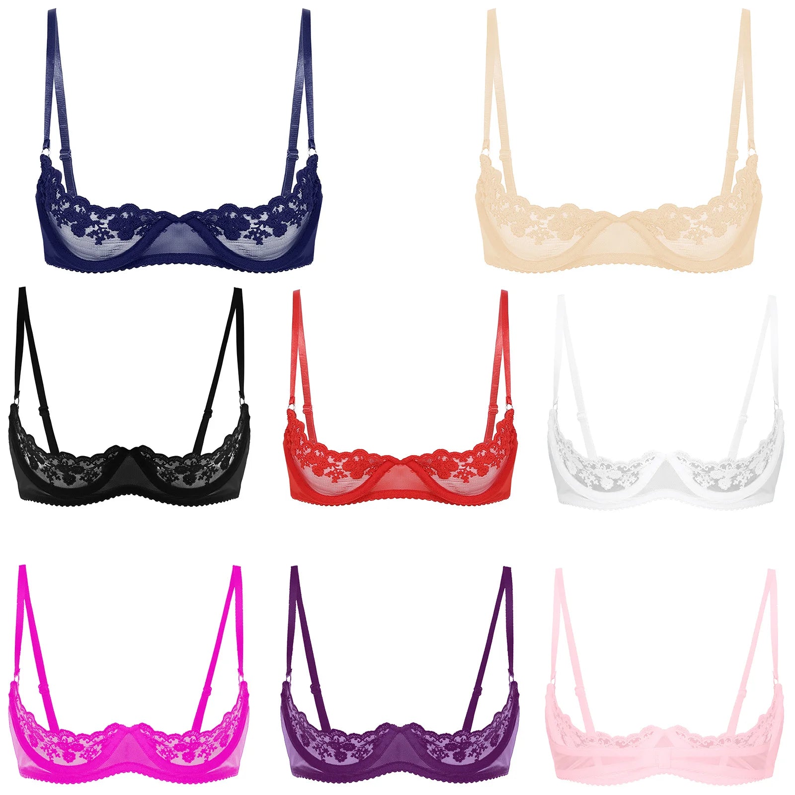 Women Sexy Open Cups Bra Sheer Lace Exposed Nipples Underwire Brassiere Adjustable Strap Unlined Lingerie Underwear Nightwear