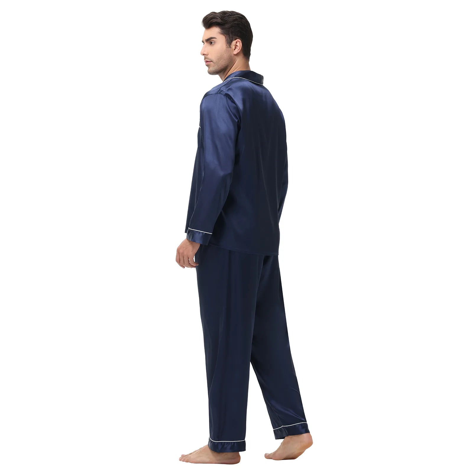 Men Pajamas Set Silk Satin Sleepwear for Man Shirt Long Sleeve Pijama Male Fashion Soft Loungewear S-2XL Size Spring Nightwear