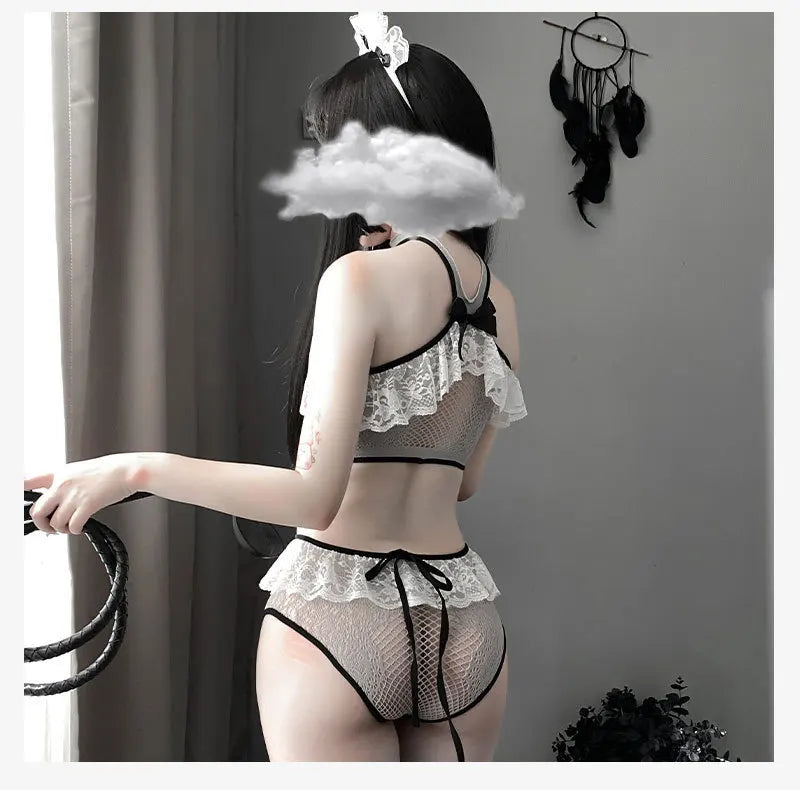 Babydolls Sex lingerie Cream Sweetheart Split Mesh Skirt Cute Set sexy game sexy dress hot sexy ladies outfit sexy costume trend