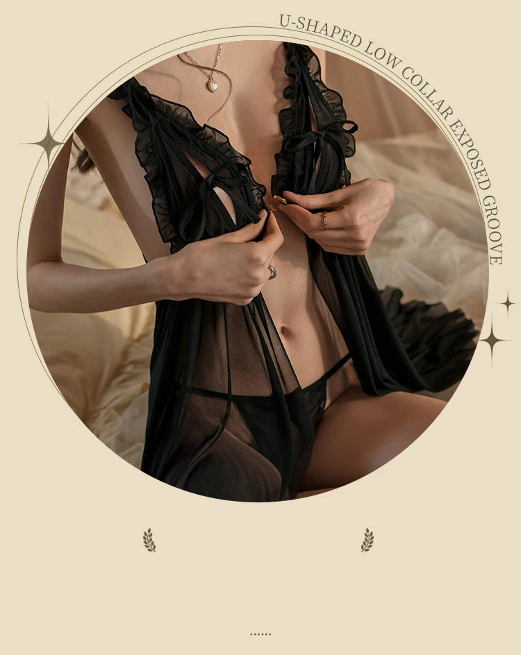 Erotic lingerie cute lace open file Backless slip dress pajamas lingeries sexy femme sexy porn outfit women dress Lingerie set