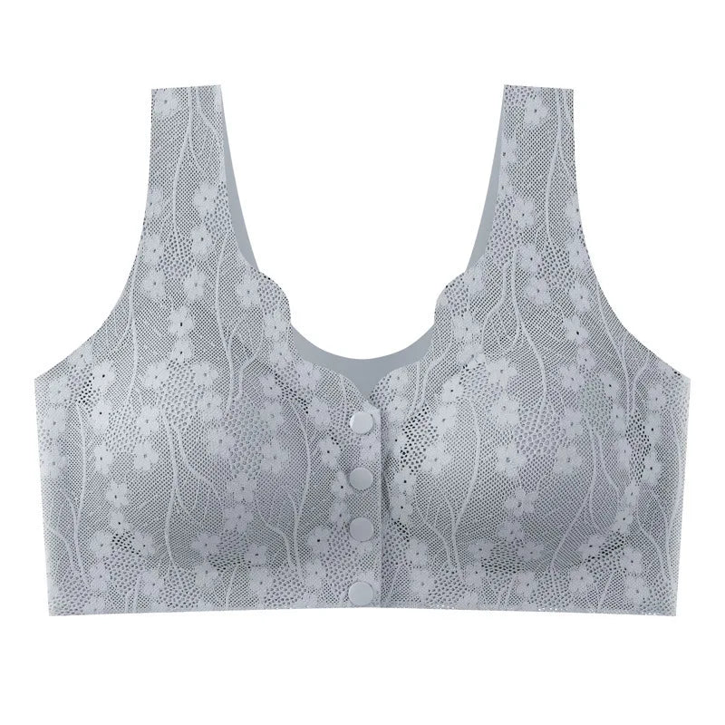Gather Breathable Comfortable Breast-free Underwire Middle-aged Mom Bra With Large Size Front Buttons Nursing Underwear