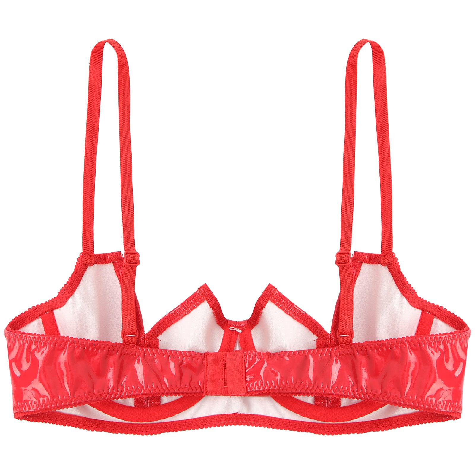 Women Sexy Exposed Nipple Bras Wet Look Patent Leather Underwired Brassiere Top Lingerie for Nightclub Pole Dacing Nightwear