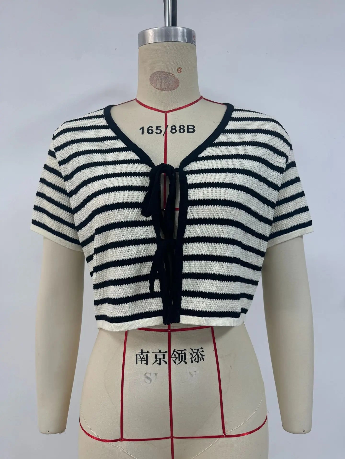 white black stripes short sleeve blouse for women turn-down collar V-neck cropped summer bikini tops hot girl boho beach tops