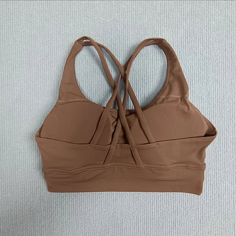 Yoga sports bra Solid color women's Bras Soft cross back sports bra fitness exercise tight fitting training  jogging sports bras