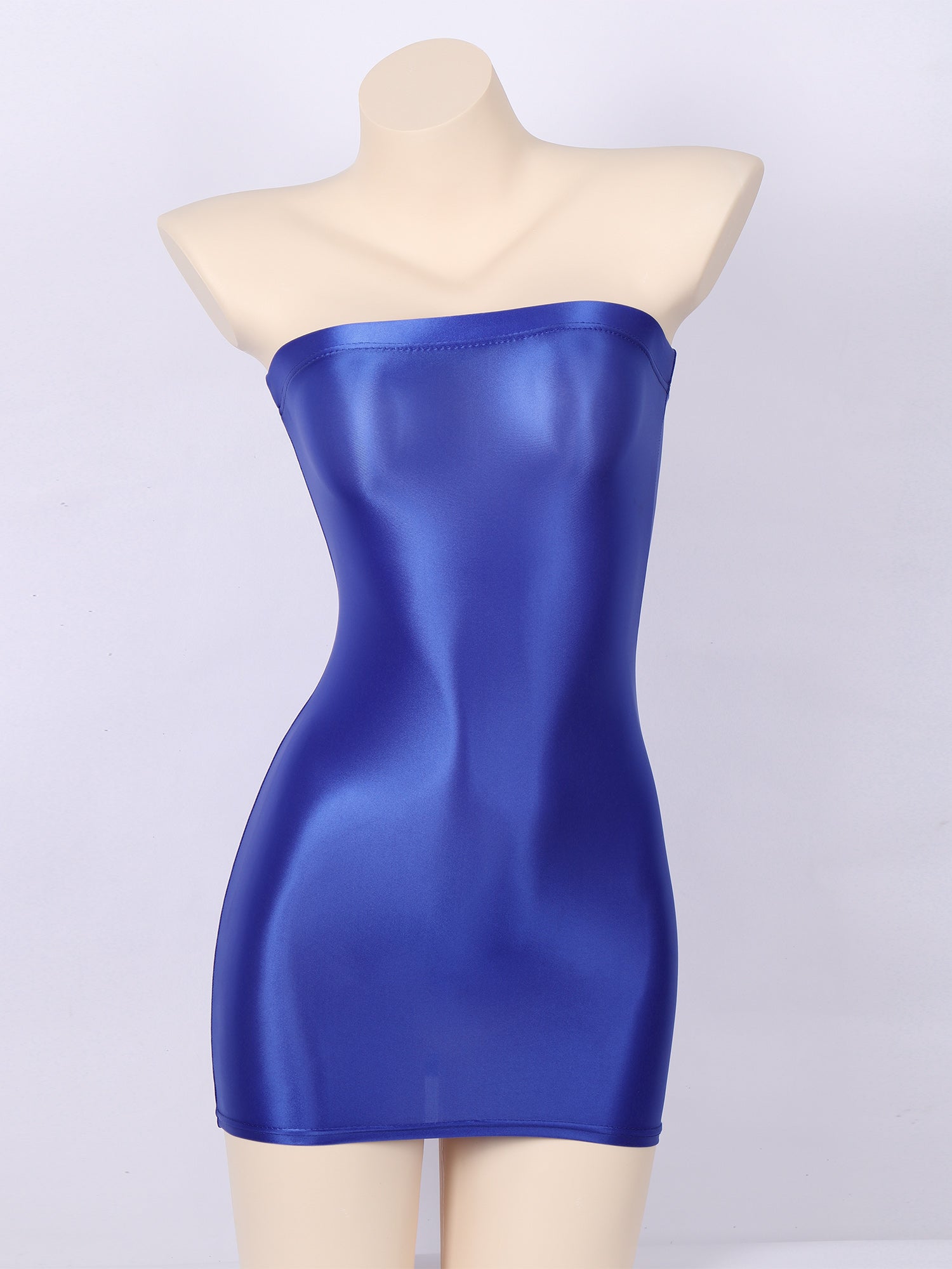 Women's Strapless Bodycon Dress Sleeveless Transparent Tight Pencil Dress Oil Glossy Package Hip Sheer Mini Dresses Clubwear
