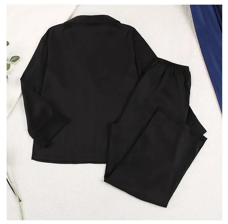 2026 Sexy Low Cut Pajama Sets for Women Loose Casual Long Sleeve Trouser Home Wear 2pcs Sets Solid Satin Silk Female Pijama Suit