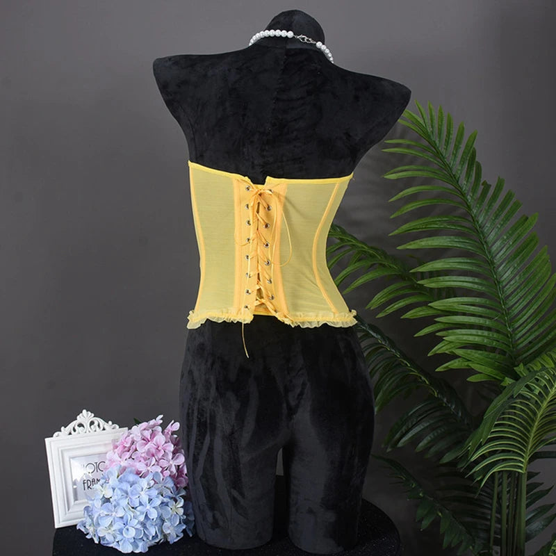 Women Sheer Lingerie Streetwear Lace-up Bustier Corset Tops Slim Backless y2k Tank Top Strapless Striped Sheath Sexy Camisole