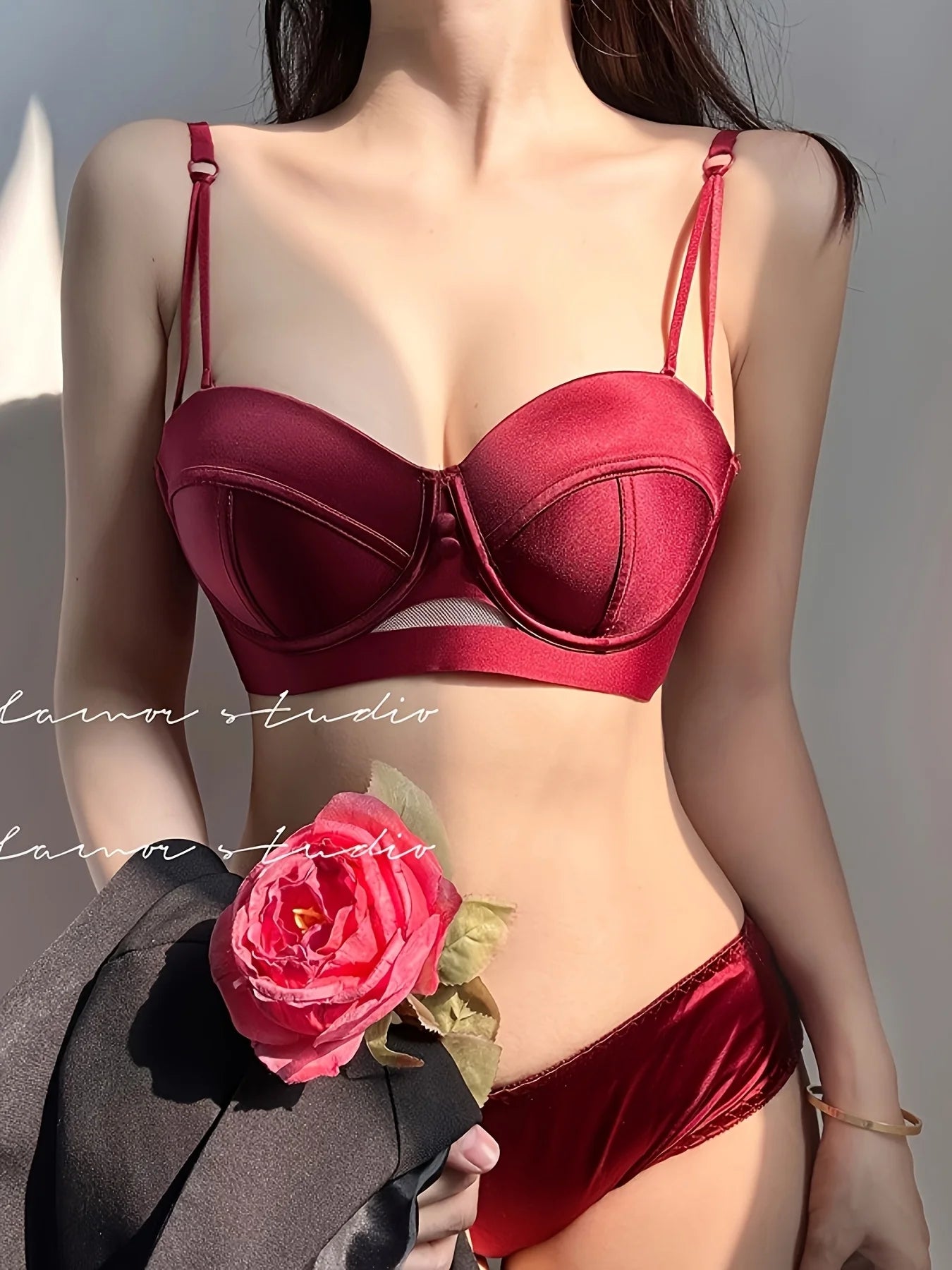 Red lingerie women's sexy seamless bra small bust size detachable shoulder strap bra