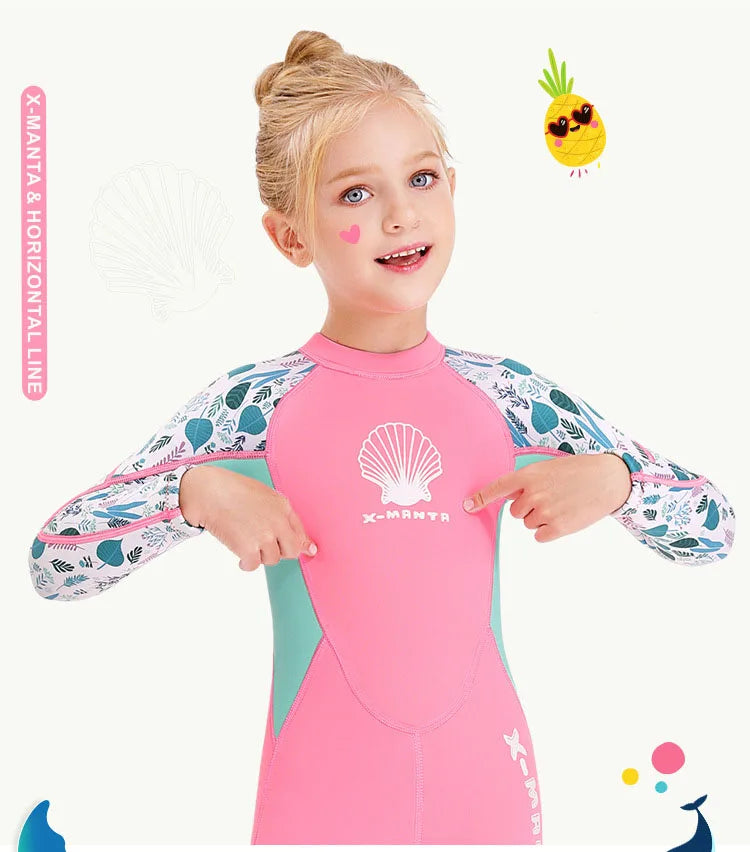 Children Wetsuit 2.5MM Neoprene Diving Suit For Girls Boys One-Piece Swimsuits Long Sleeve Kids Swimwears Snorkeling Rash Guards