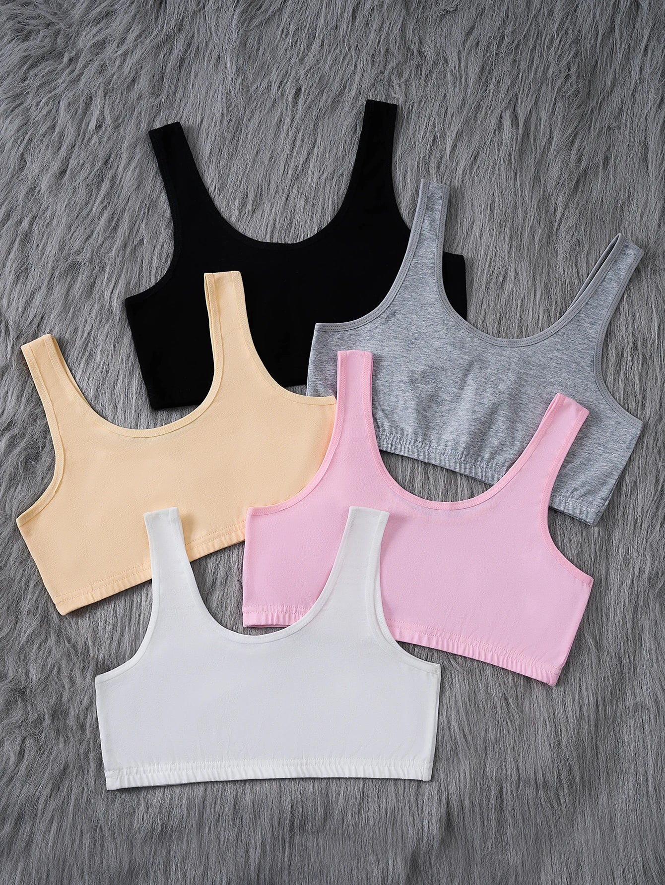 5 pcs girls' bras, multi-color elastic sports bra training bras, no padding, no underwire underwear, comfortable studen