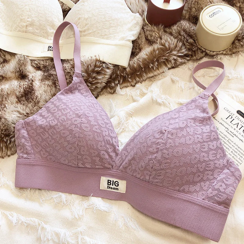 Large underwear letter pattern lingerie simple and comfortable mesh thin bra without steel ring triangle cup girls bras