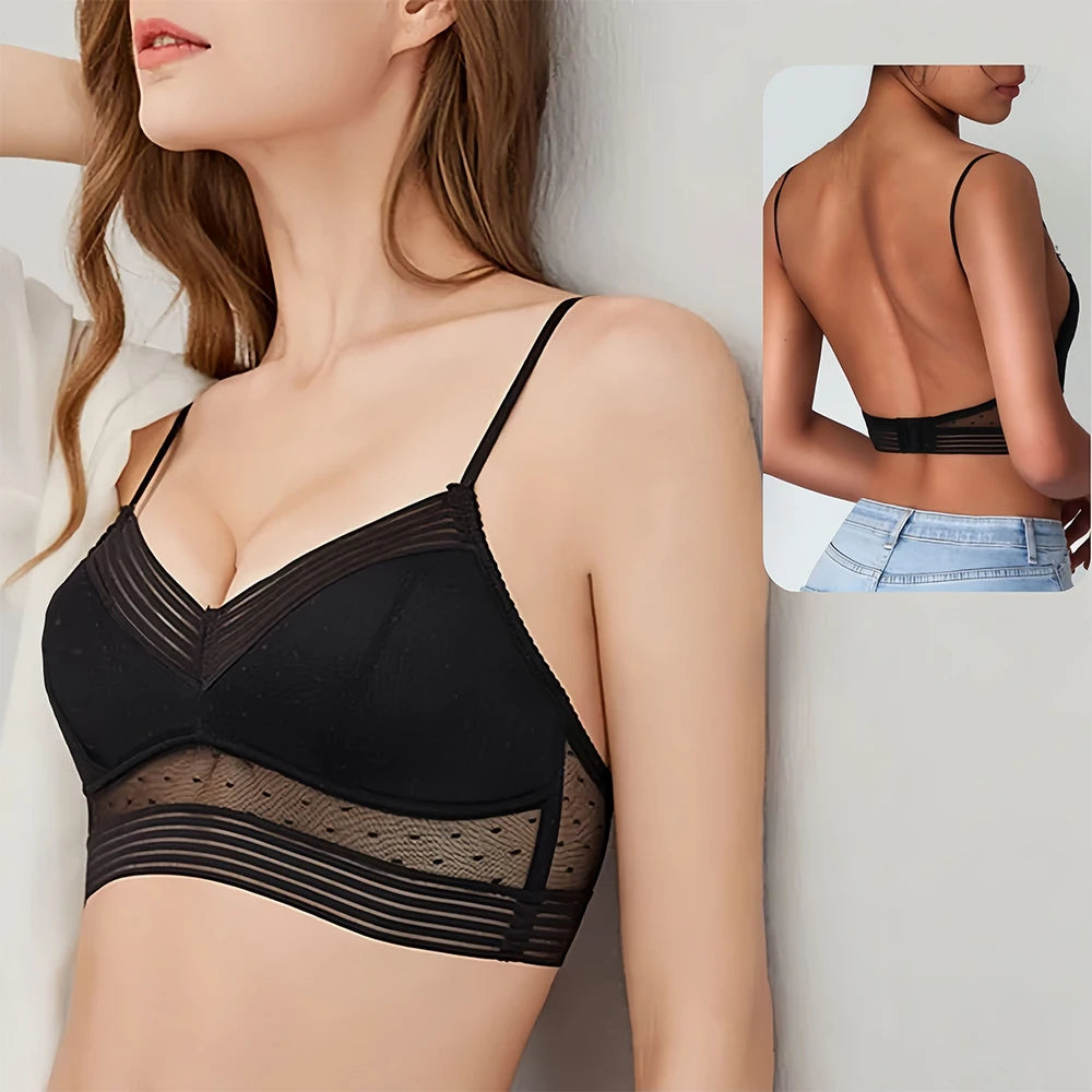 Low Back Bras For Women Seamless Invisible Backless Bra Polka Dot Mesh Bralette Ladies Wireless Brassiere