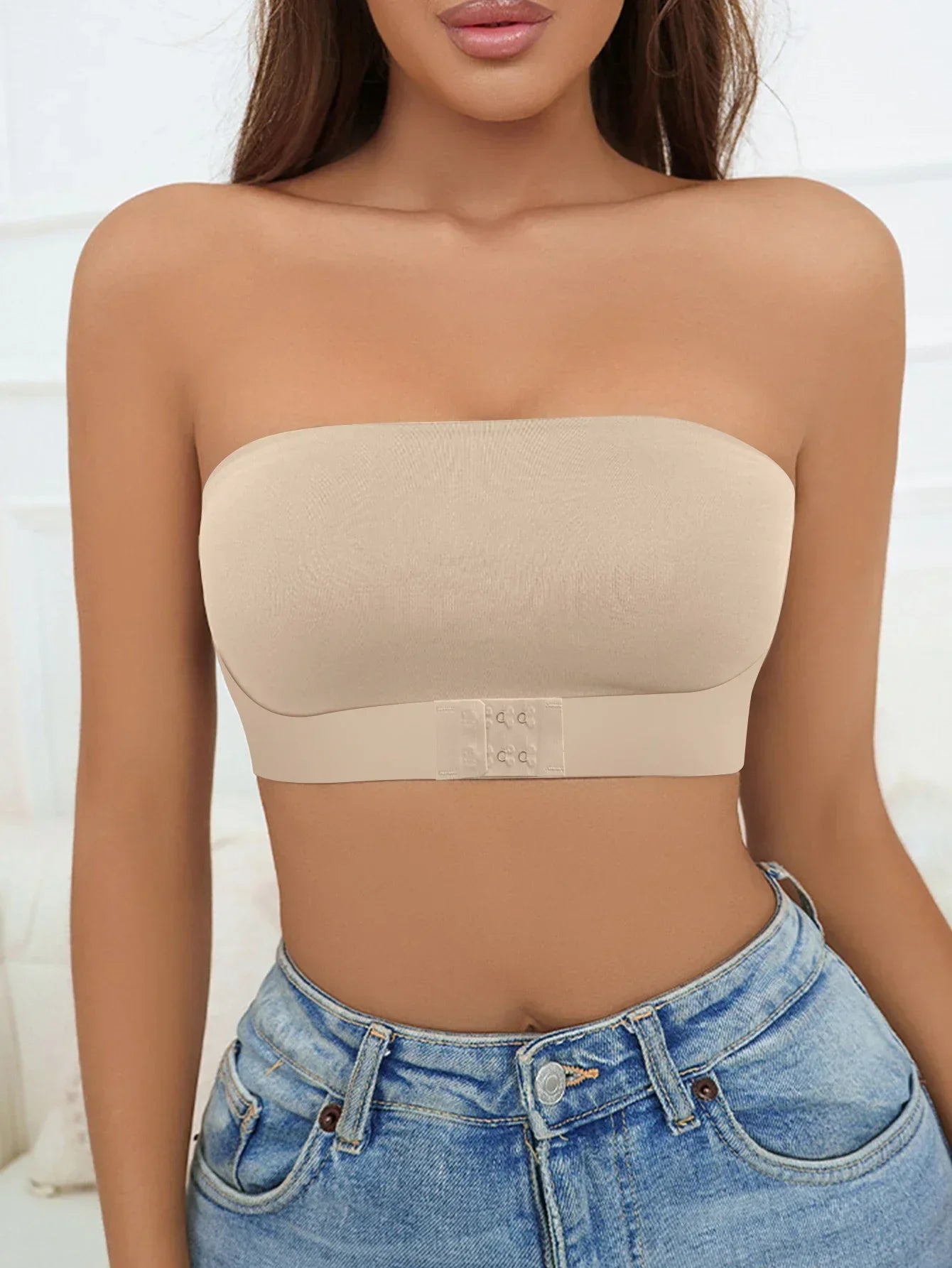 Women's Strapless No Padding Seamless Front Button Bra Comfortable Smooth Underwear