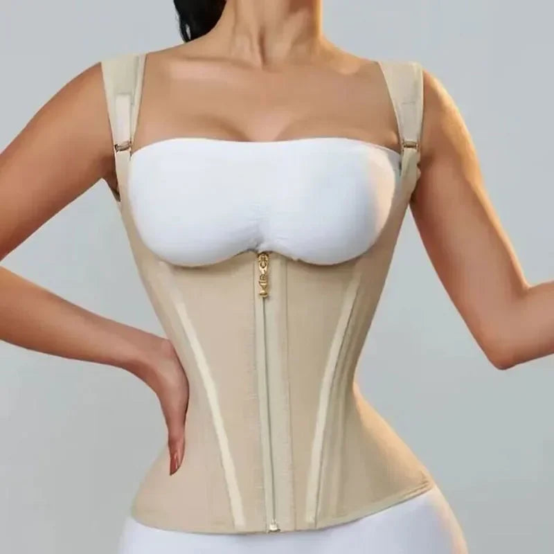 Shapewear Body Shaper Women Double Compression Waist Trainer Corset with Bone Adjustable Zipper and Hook-eyes Flat Belly