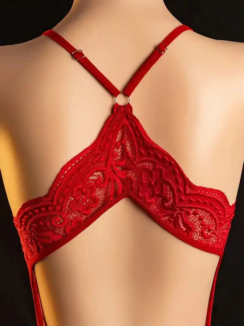 See Through Babydoll Dress Lace Sexy Lingerie Set Transparent Women Suspenders Dress Erotic Underwear Ladies Night Club Bodysuit