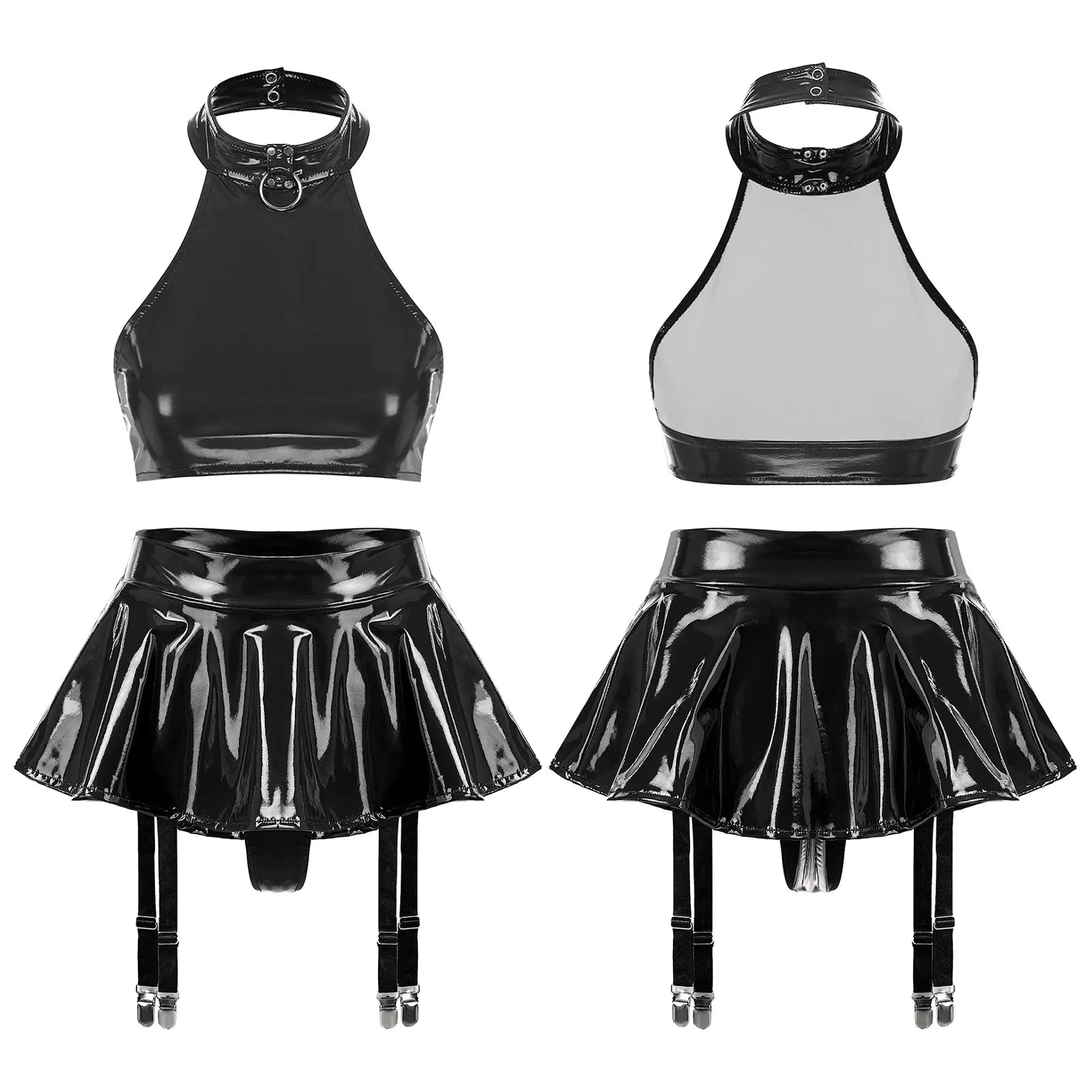 Two-Piece Female Lingerie Set Women Latex Nightclub Outfit Night Club Hot Girl Rave Festival Pole Dance Show Babydoll Costume