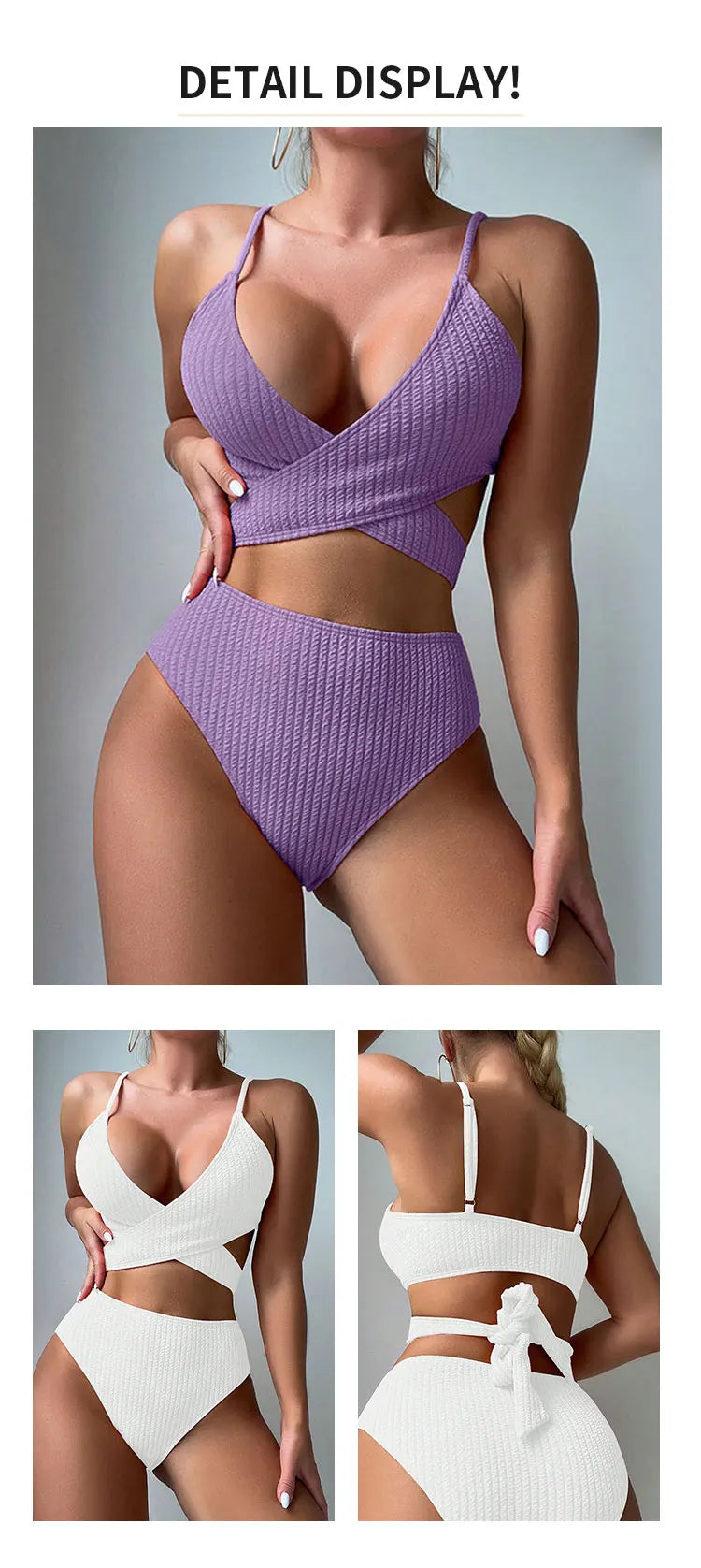 Solid Color striped Sexy Bikini set Women's Separate Swimwear Strap Design Swimwear Fashionable Beachwear Sexy lingerie Trikini
