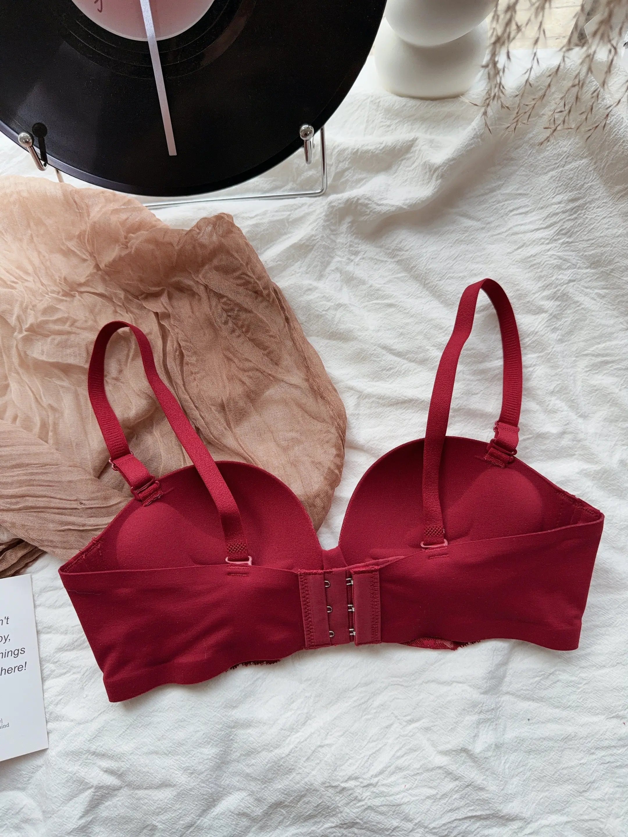 YEMOMO Red Half-Cup Lace Bra Set for Small Chests Adjustable Support Anti-Sagging Push Up Sexy Lingerie Set Women Birthday Gift