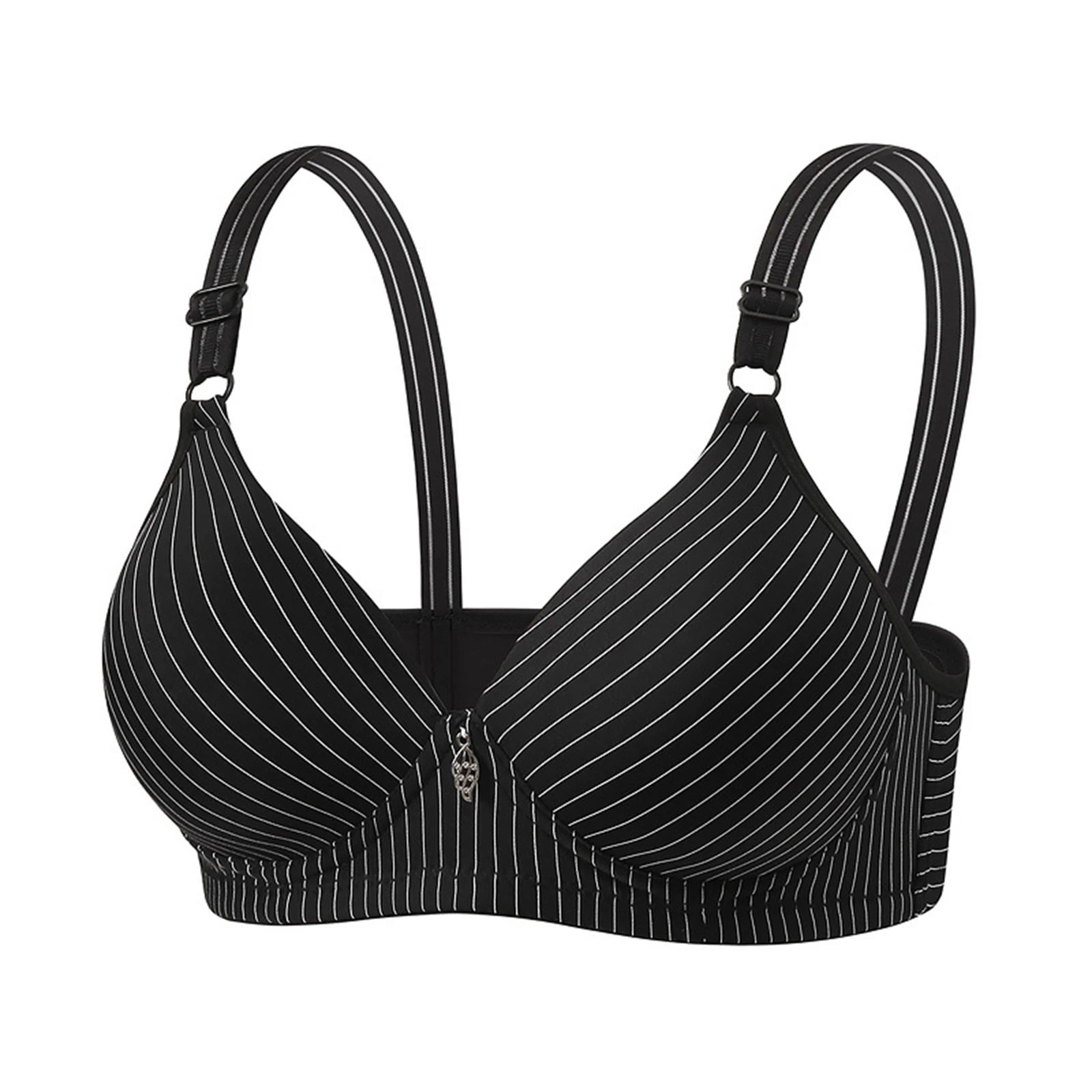Wireless Underwear Women Bra Stylish Adjustable Straps Striped Bra Decorative Pendant Smooth Molded Cup Vest Style Lingerie