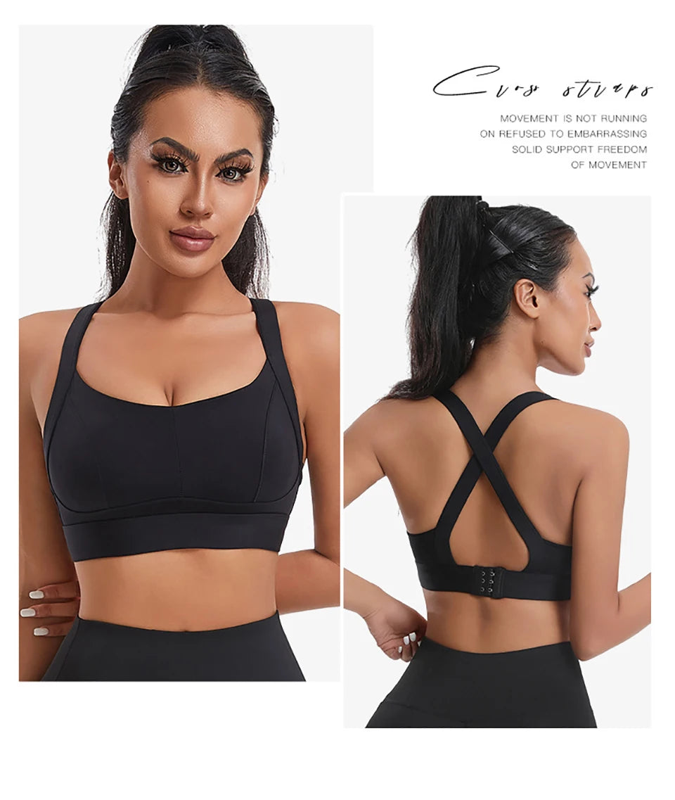Women High Impact Sports Bra Criss Cross Back Padded Bra Workout Fitness Sports Yoga Bras Shockproof Sport Crop Top Vest