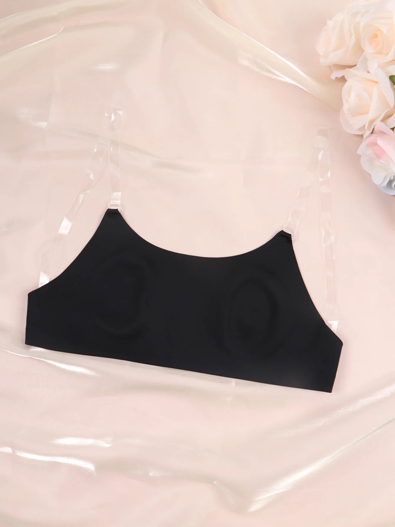 Unlined Backless Bra with Transparent Straps Women Wireless Seamless Everyday Brassiere U-shaped Back Lingerie Inner Wear