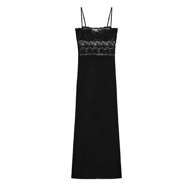 Lace Patchwork Women Slip Dress Sexy Sleeveless Spaghetti Strap See Through Slim Fitting Female Dress Summer Party For Lady 2026