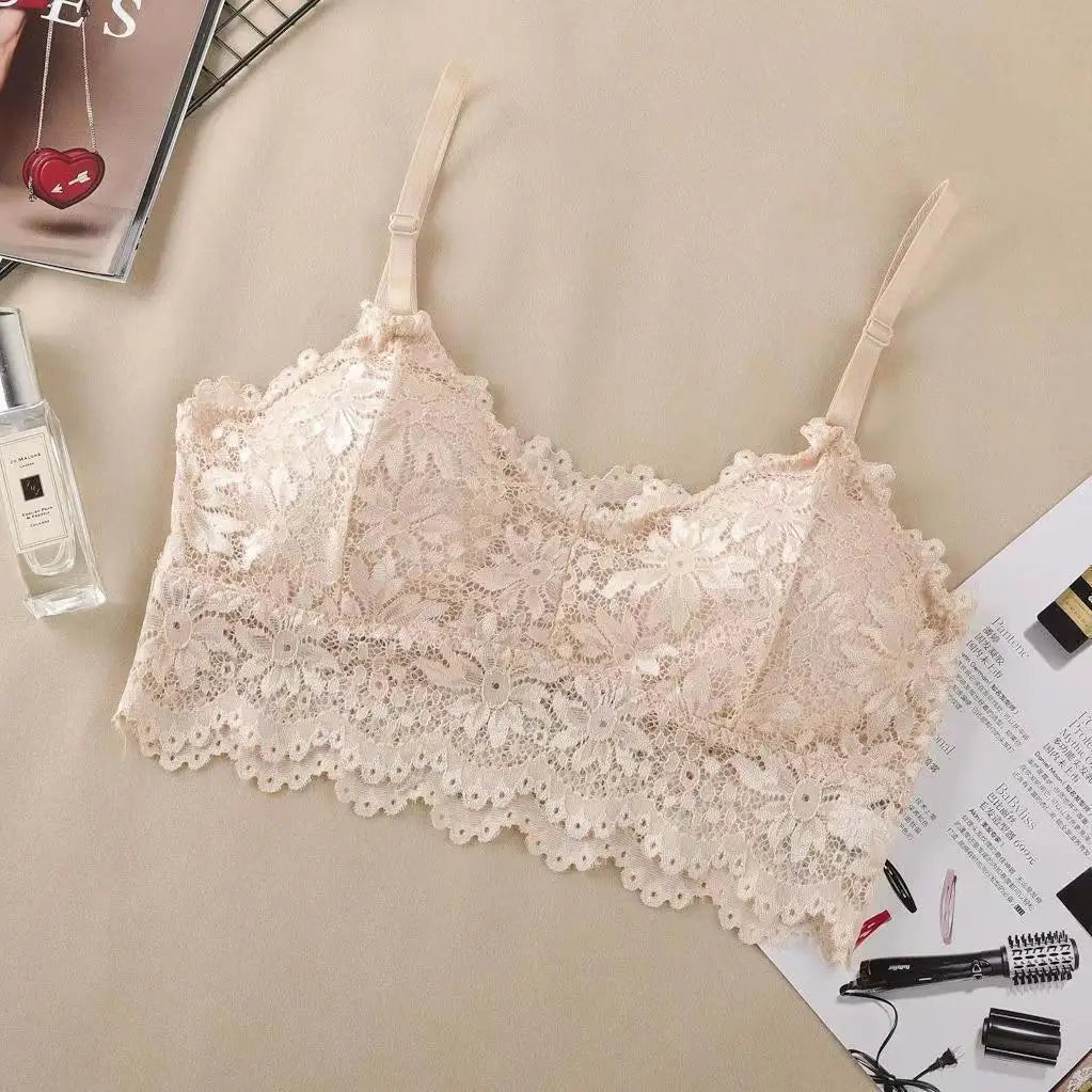 French Beautiful Back Bra Women'S Thin Lace Beautiful Back Bra No Steel Ring Sling Strap Small Chest Gather Up Support Bra