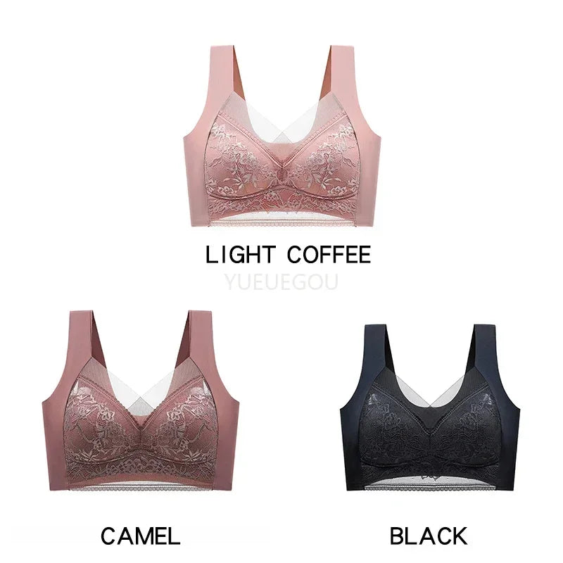 3 Pcs Women's Push Up Bralette Wireless Bras - 5cm Natural Lift, Seamless Lace Plus Size (L-6XL), No Underwire Comfort