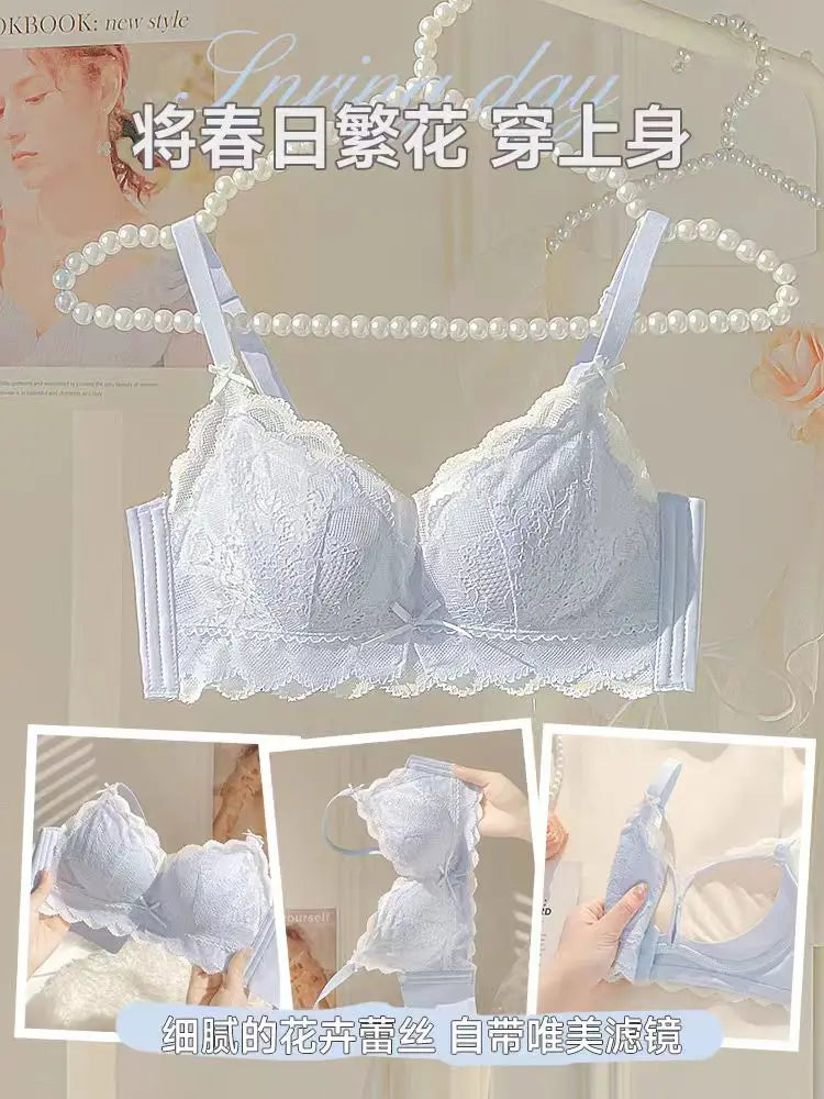 Comfortable Push Up Bra, Kawaii Japanese Lingerie for Small Breasts with Padded Inserts, Sexy Lace Bralette Enhance and Support