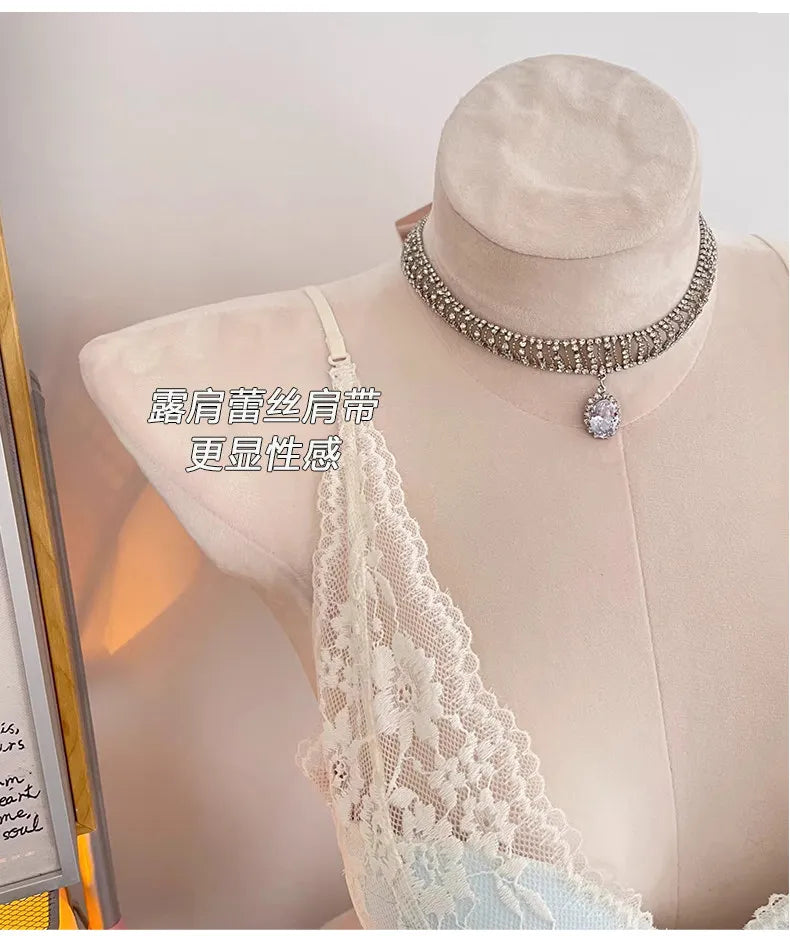 Lace Halter Backless Bra Push Up Small Bust Sexy Pure Desire Back Beauty Women Young Girl Fashion Intimates Underwear New Trend