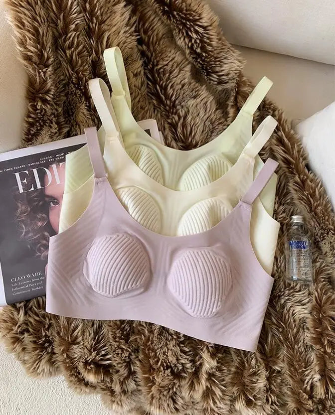 3D non-marking soft lingerie nude cool feeling underwear female large size collect side breasts without steel ring thin bra