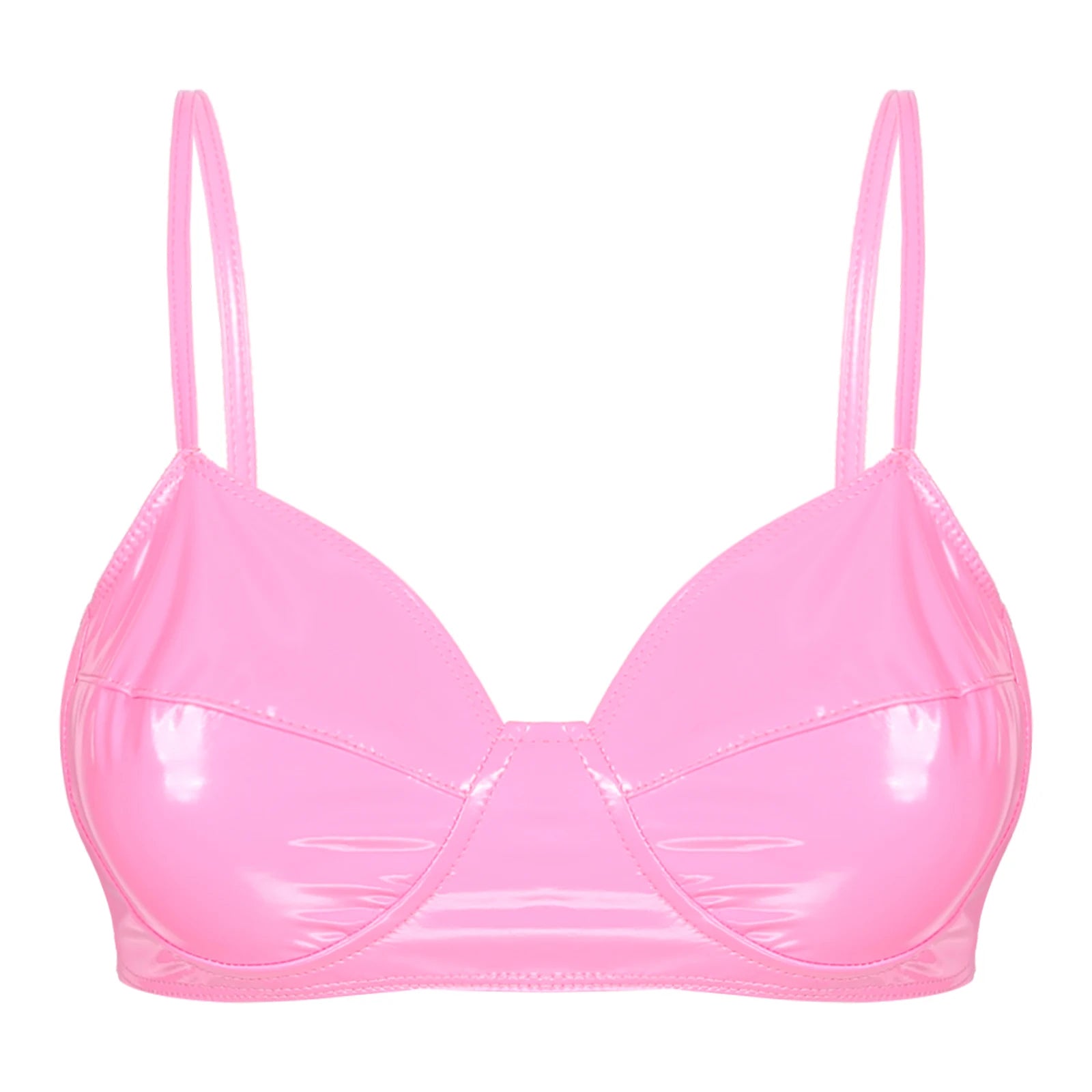 Women Bras Tops Wet Look Faux Leather Bra Top Sexy Lingerie Wire Free No Pad Bralette Underwear Femme Womans Intimates