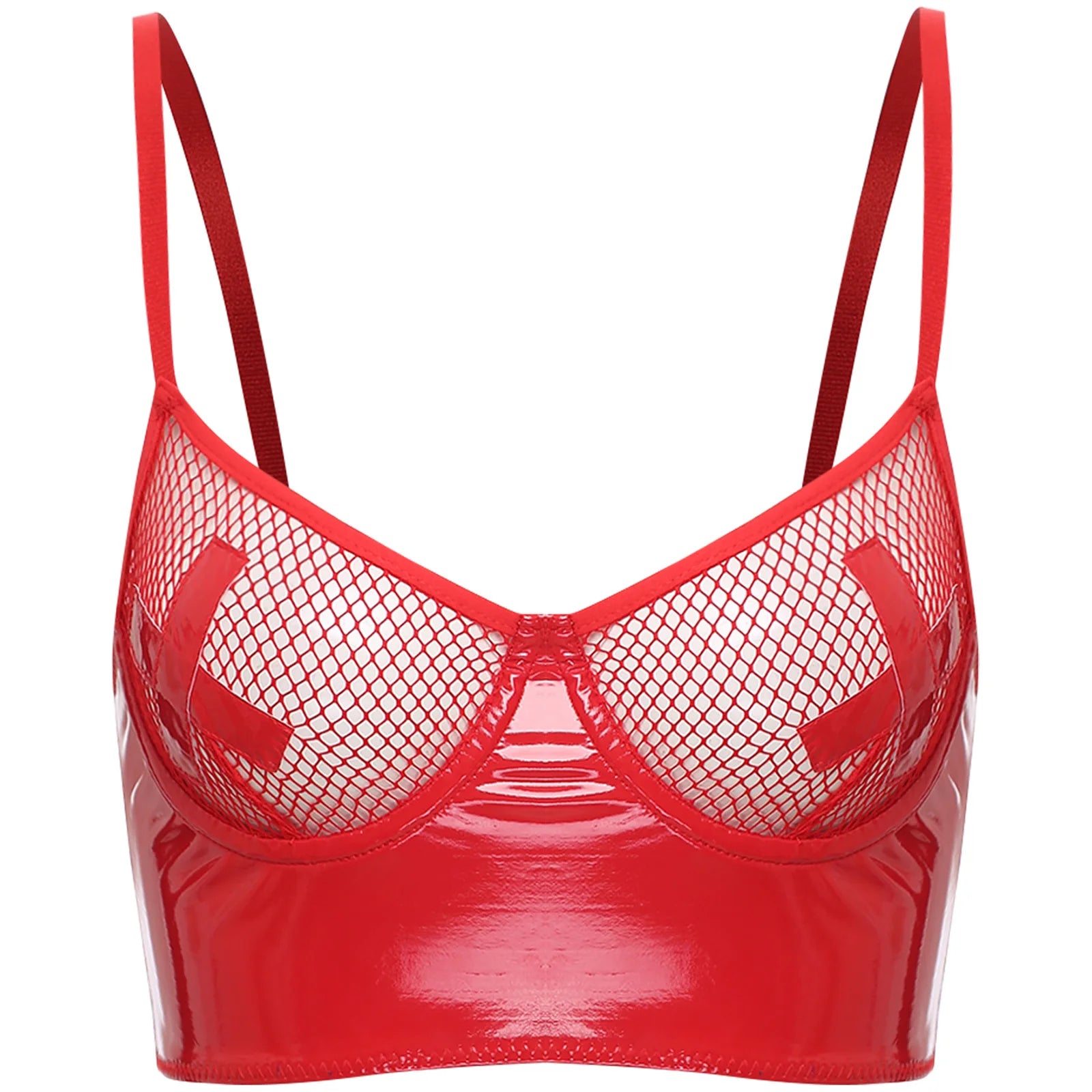 Womens Lingerie Fishnet Mesh Bra Bustier See Through Mesh Underwire Balconette Back Zipper Bras Sexy Push Up Wet Look Crop Top