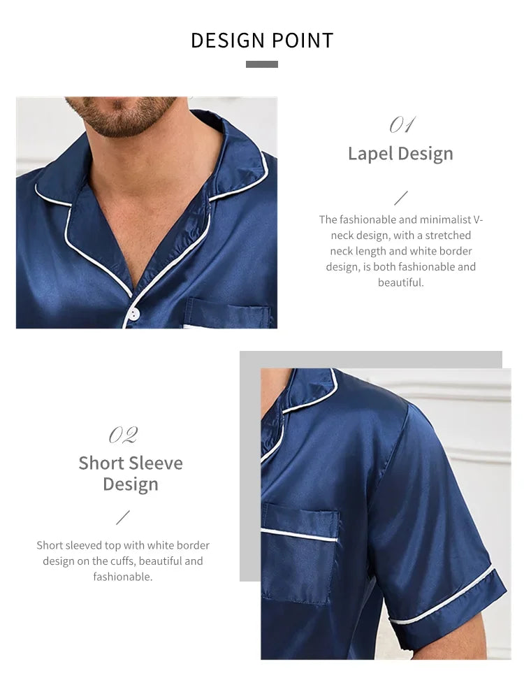 Summer Men's Pajama Sets Short-Sleeve Top with Shorts 2 Piece Set Pajama Pj Sets Comfortable Fit Sleepwear Loungewear Soft Pjs