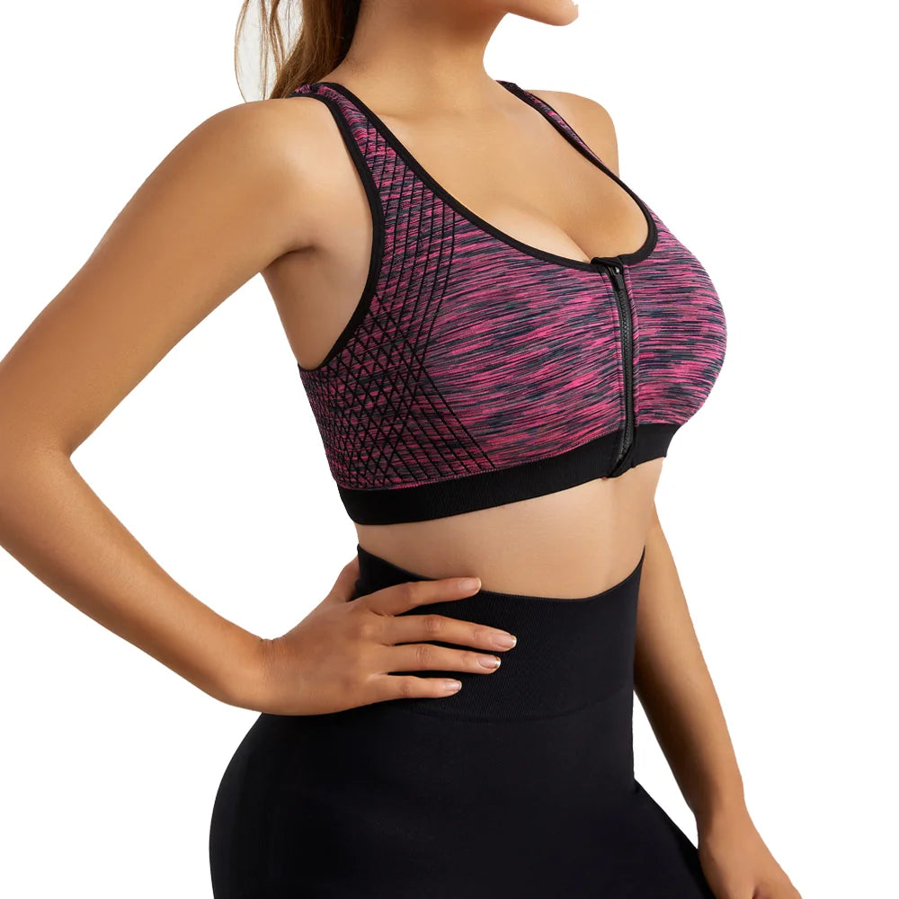 Women Sports Bra Front Zipper Sports Bra Breathable Shock-proof Underwear High Impact Yoga Bra Running Fitness Workout Tank Tops