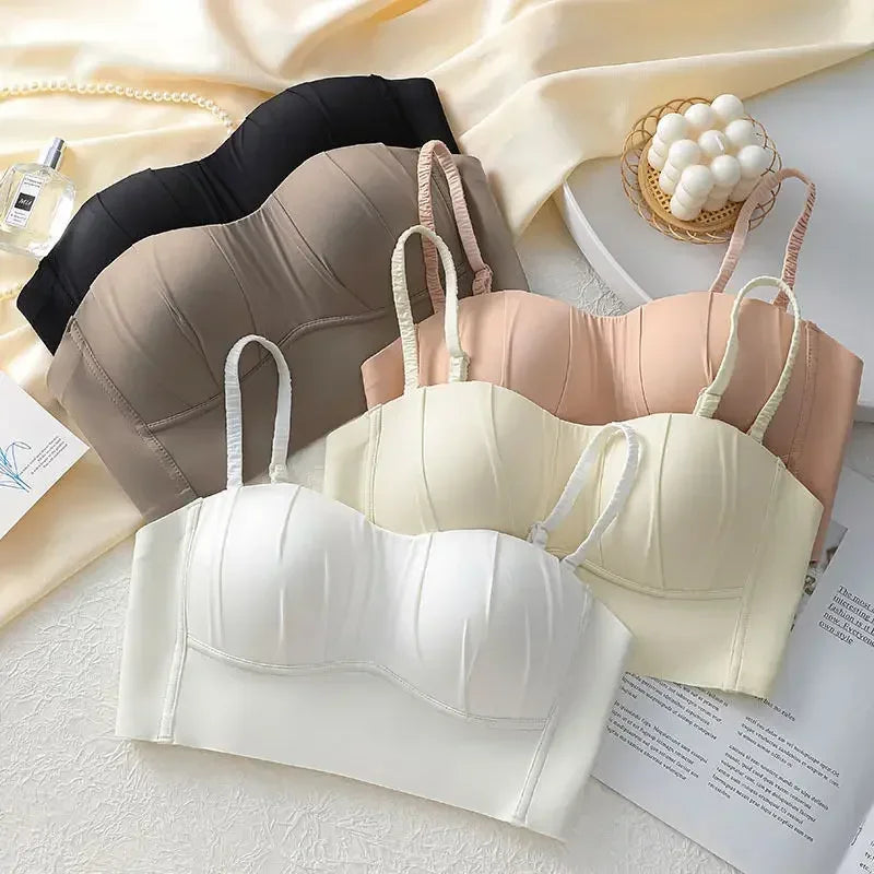 Sexy Push Up Bras French Pleated Bra New Detachable Ringless Thin Gather Bra Without Underwire Seamless Underwear for Women New