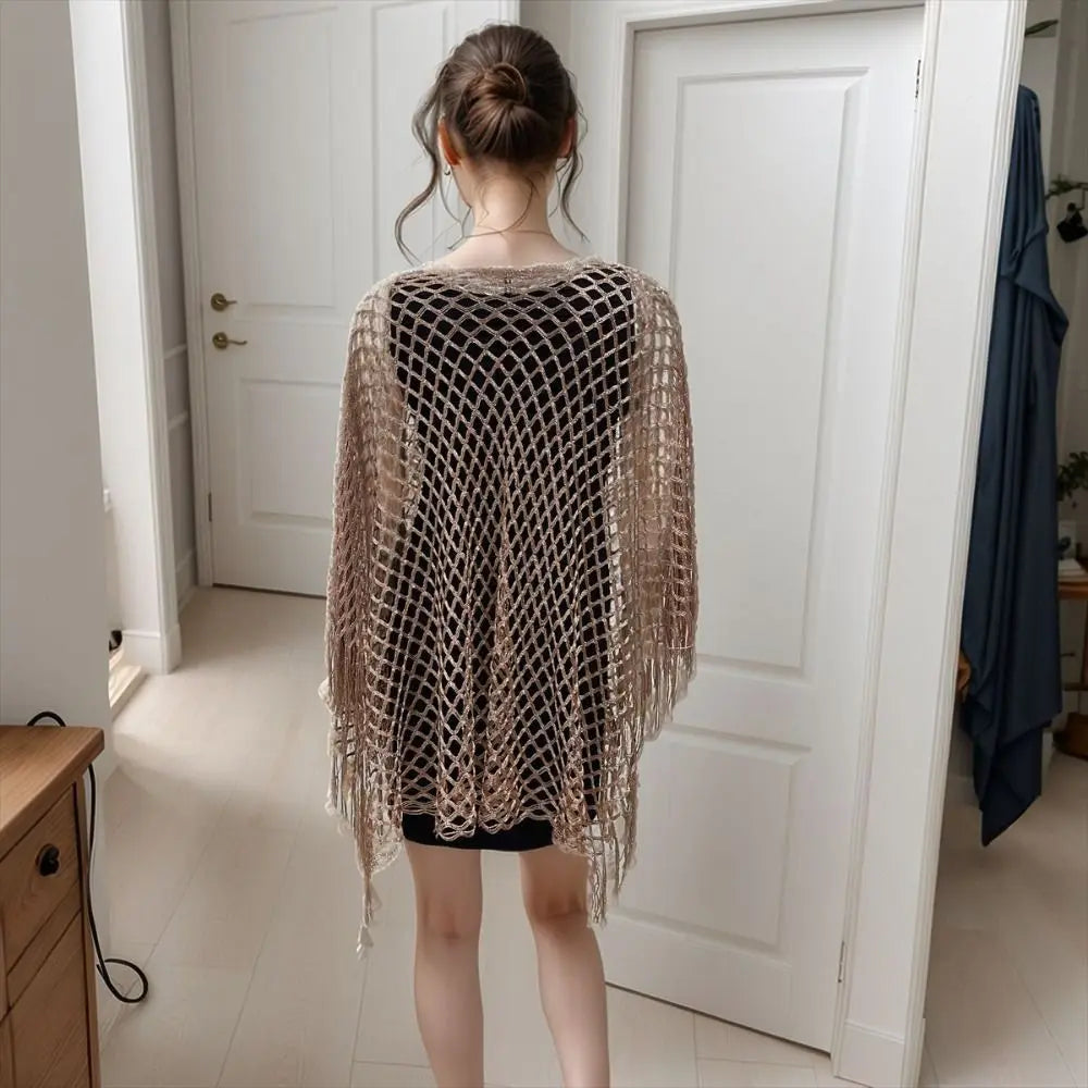Fashion Tassel Sunscreen Cover-up Loose Fit Plus Size Bohemian Shawl Casual Crochet Fishnet Swimsuit Cover Up Summer