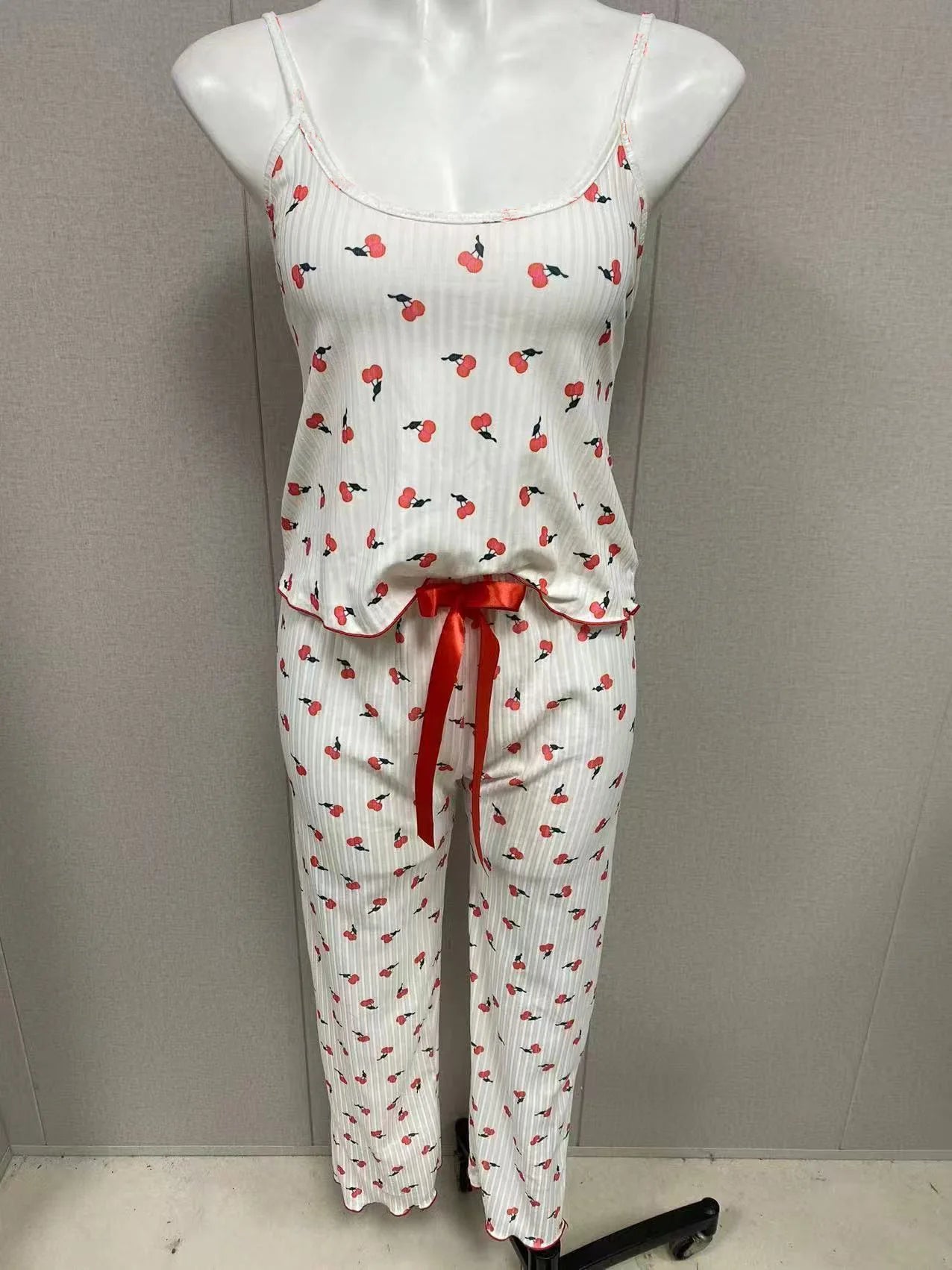 Women Sleepwear Heart Print Sleeveless Cami Vest with Long Pants Pajamas Set Lingerie