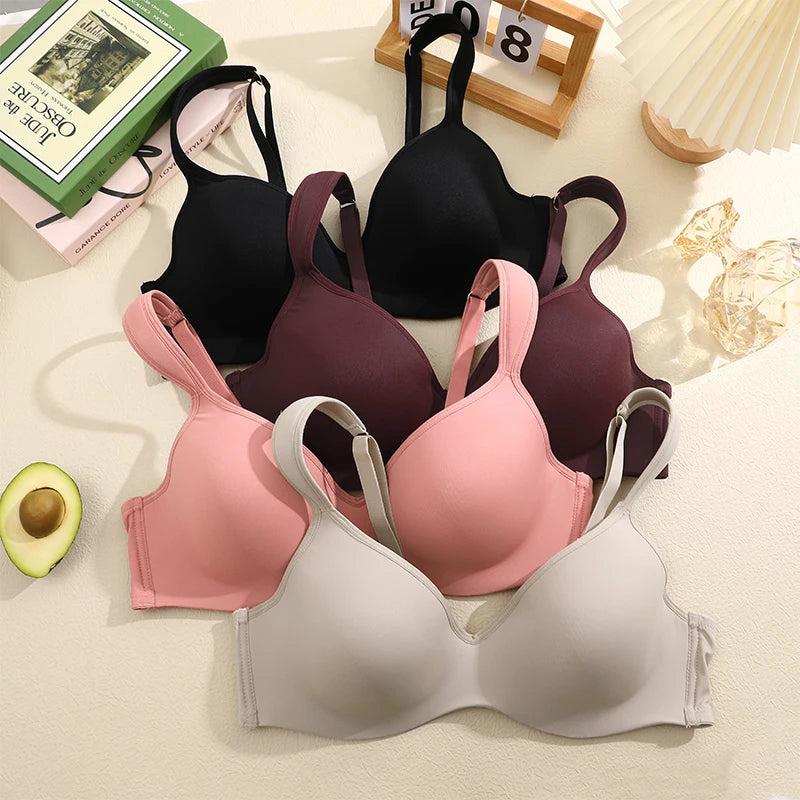 FINETOO 1Pc Women's Plus Size Underwire Full Coverage Unlined Seamless Bra Wide Straps Wireless Bras for Women Push Up Brassiere