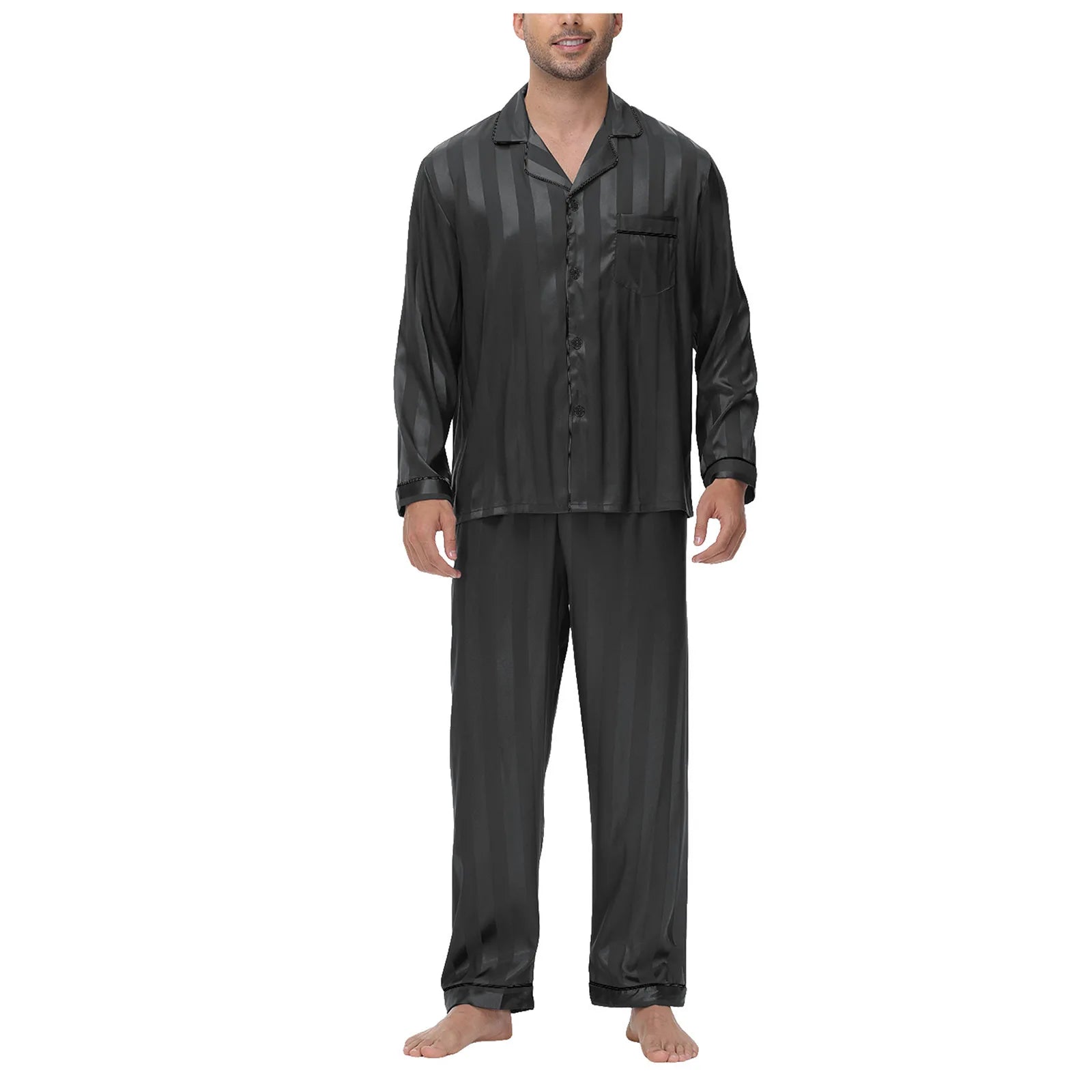 Men Pajamas Set Silk Satin Sleepwear for Man Shirt Long Sleeve Pijama Male Fashion Soft Loungewear S-2XL Size Spring Nightwear