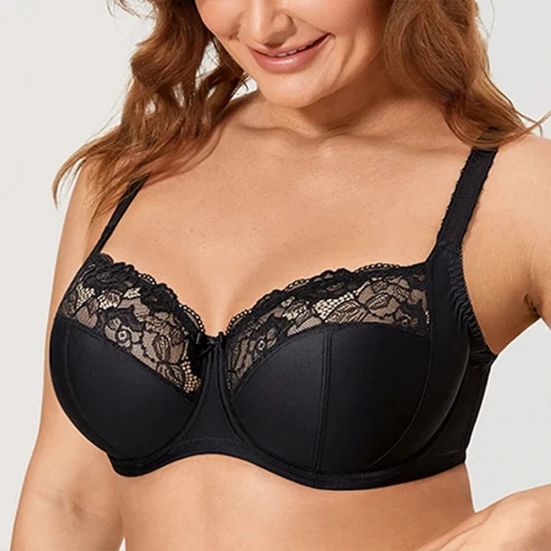 Women's Lace Minimizer Bras Full Coverage Non-Padded Underwire Lingerie Support Unlined Sexy Bralette 36 38 40 42 D DD E F