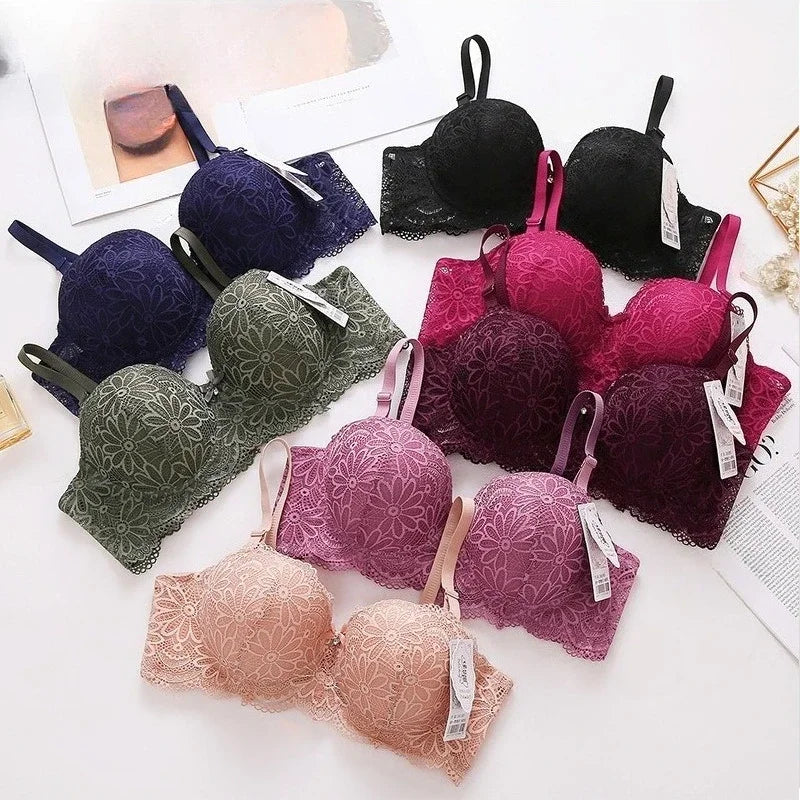 Sexy Push Up Plunge Bra Half Cup Lace Underwire Bra Gather Anti-Spill Design for Shape Support Fashion Women's Lingerie