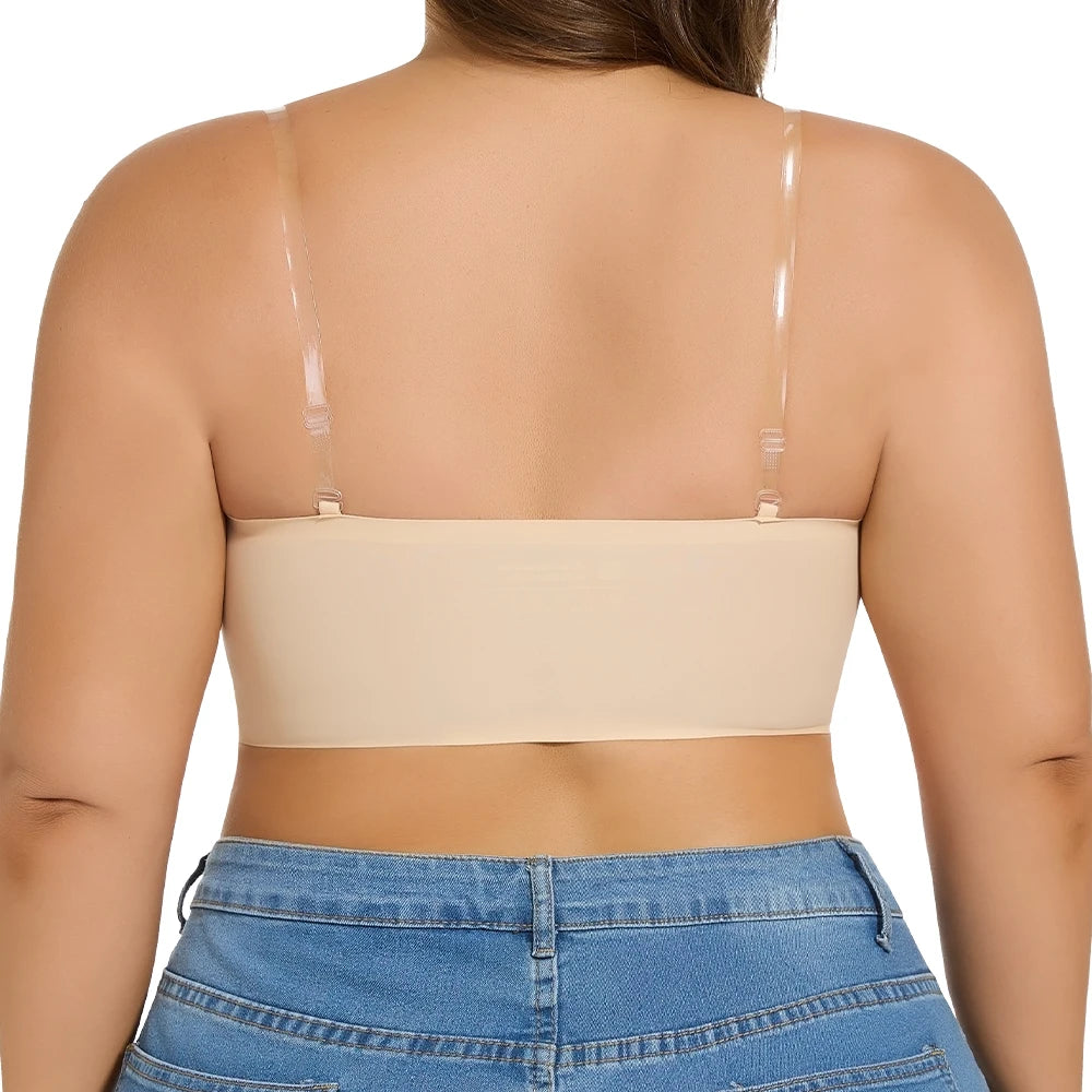 Women Strapless Padded Bra Seam-free Front Button Cross Bandage Bras Comfortable Smooth Plus Size Lingerie for Women
